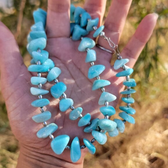 Gorgeous ocean blue amazonite 925 sterling silver handmade chunky graduating nec - Picture 5 of 16